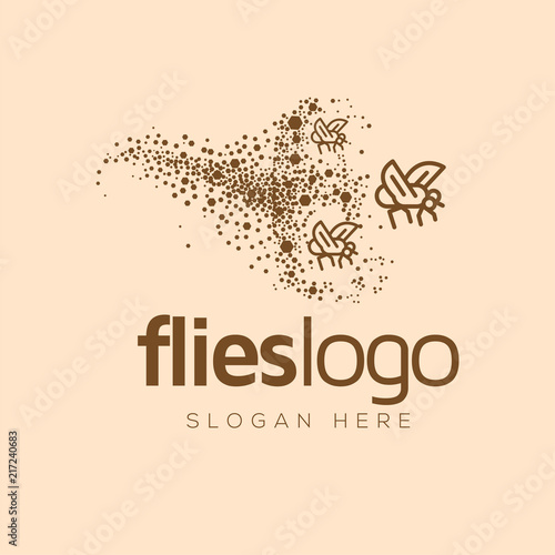 Colony swarm Flies line art logo vector template
