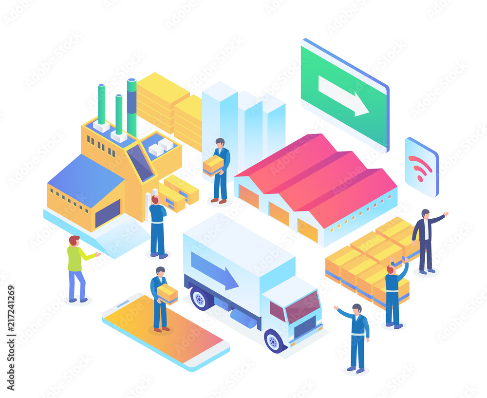 Modern Isometric Smart Logistic Illustration in White Isolated Background Modern Isometric Smart Logistic Illustration in White Isolated Background
