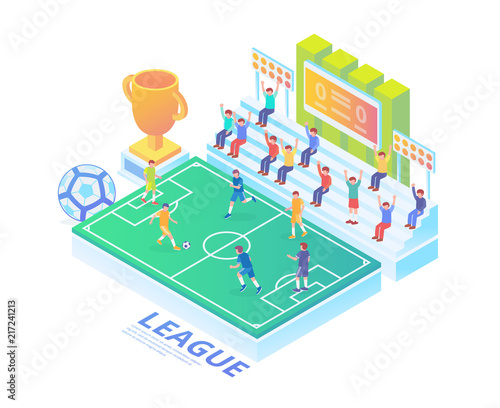 Modern Isometric Professional Live Soccer Tournament Illustration in White Isolated Background
