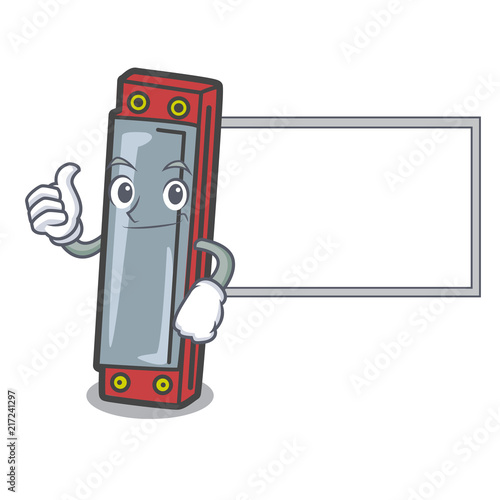 Thumbs up with board harmonica character cartoon style photo