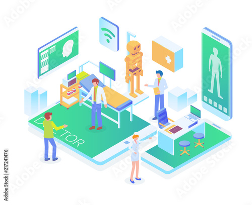 Modern Isometric Online Doctor Smart Shopping Technology Illustration Concept
