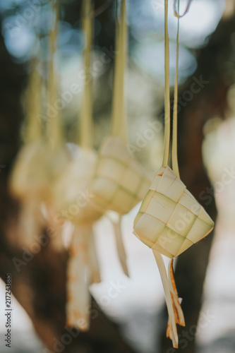 Wallpaper Mural Ketupat (rice dumpling) with green nature bokeh background. Torontodigital.ca