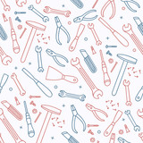 Line art Tools seamless pattern. Hipster graphic.