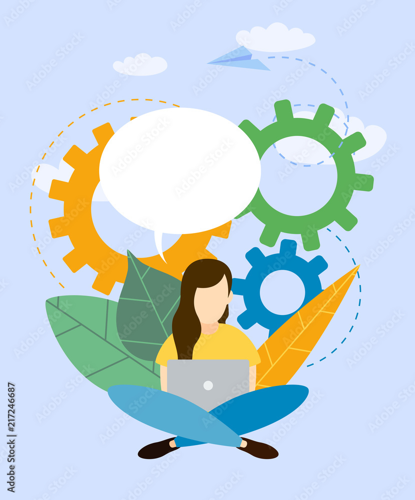 Girl online assistant at work searching for new ideas solutions Girl online assistant at work searching for new ideas solutions