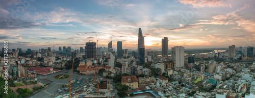 Royalty high quality free stock image aerial view of Ho Chi Minh city, Vietnam. Beauty skyscrapers along river light smooth down urban development in Ho Chi Minh City, Vietnam.