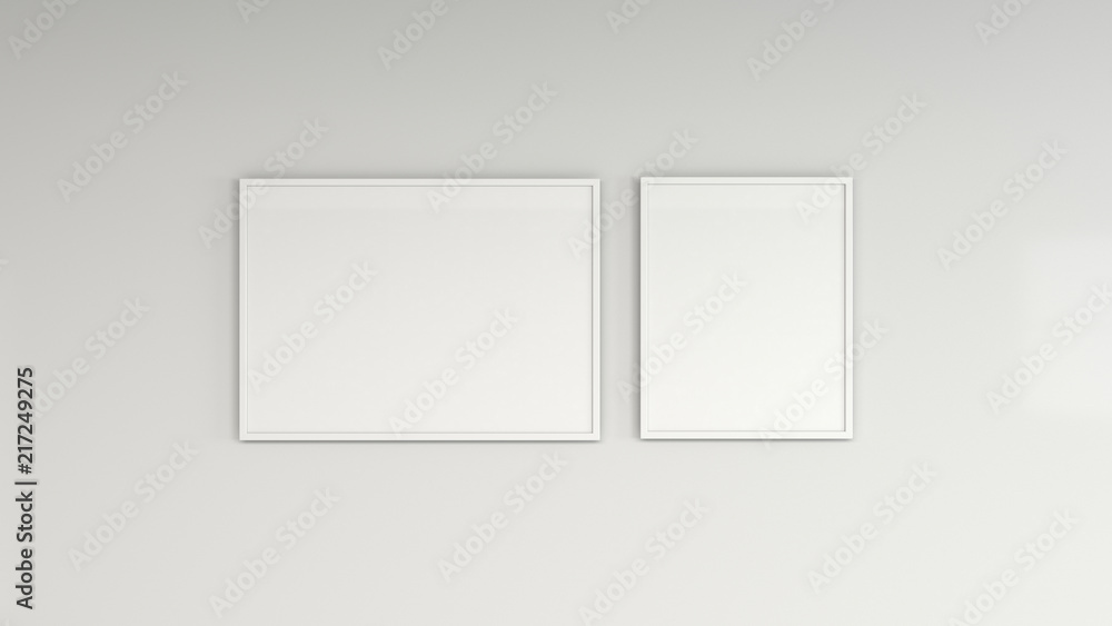 Blank white poster in white frame on the wall Blank white poster in white frame on the wall