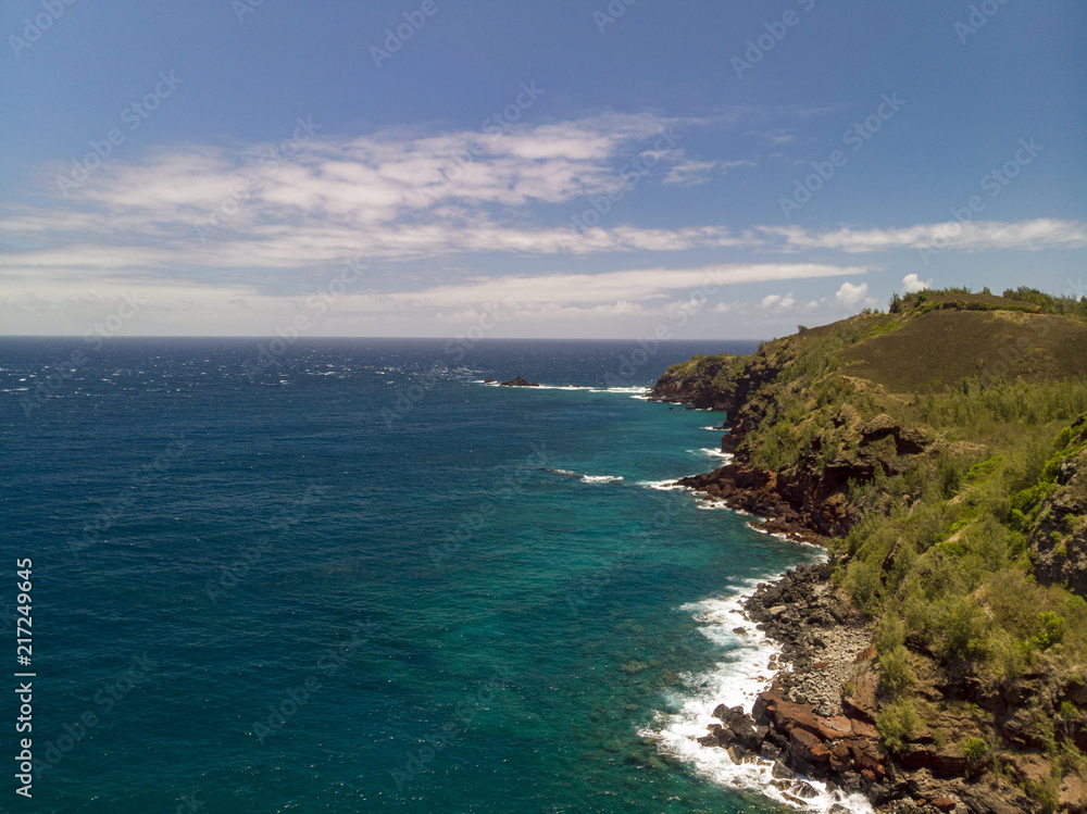 Waves Crashing on Rocks West Maui Coast Aerial