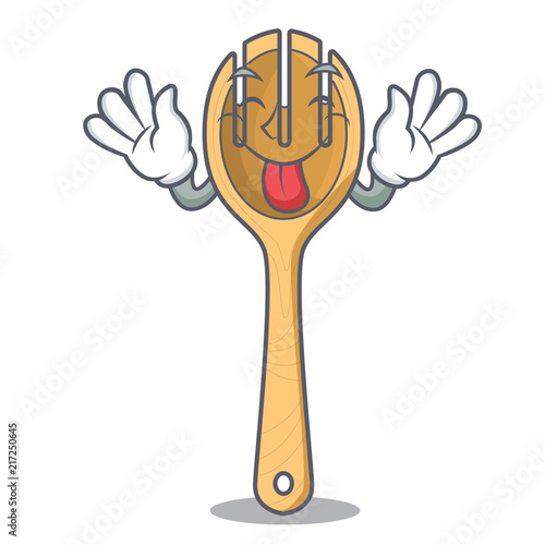 Tongue out wooden fork mascot cartoon