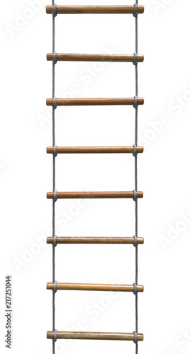 Rope wooden ladder isolated on white background photo