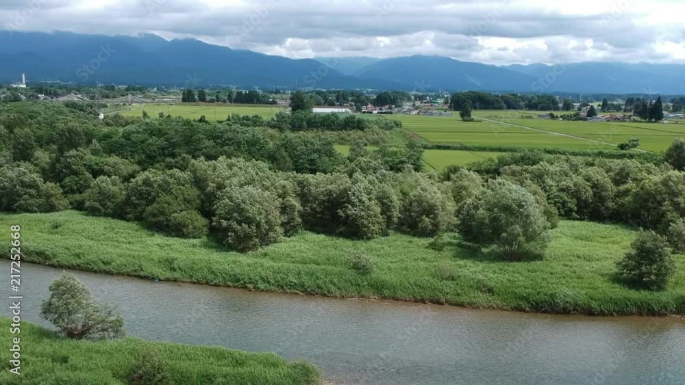 空撮 夏の田舎の風景 秋田県 空撮 夏の田舎の風景 秋田県