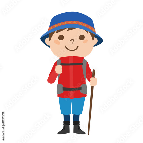 登山するための服装をした男性のイラスト