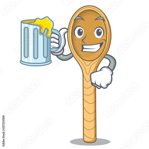 With juice wooden spoon mascot cartoon