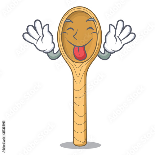 Tongue out wooden spoon mascot cartoon