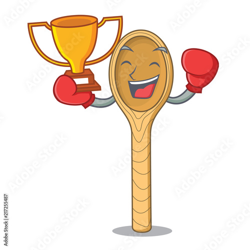Boxing winner wooden spoon mascot cartoon