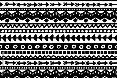 Black and white geometric background. Ethnic hand drawn pattern