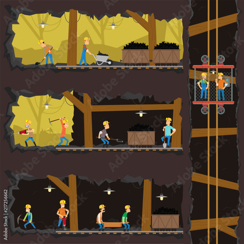 men extract coal in the mine.