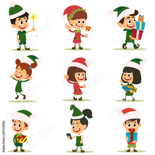 Set of elves kids cartoon character.