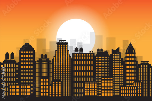 Downtown landscape with high skyscrapers