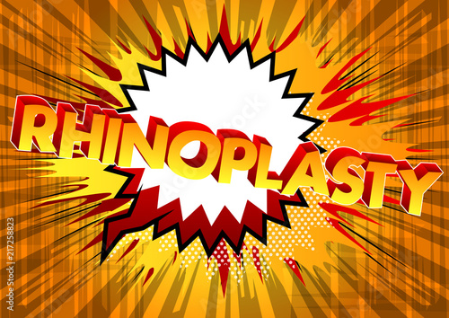 Rhinoplasty (Nose Job) - Comic book style word on abstract background.