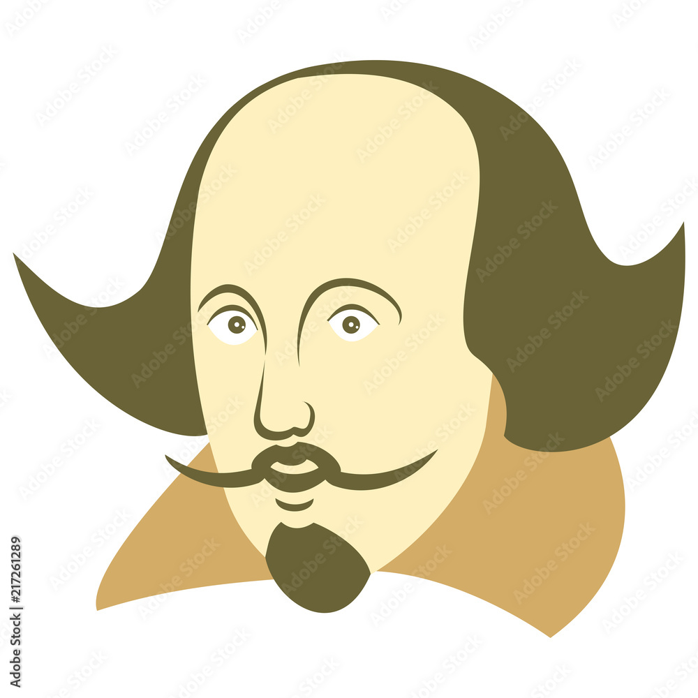 Vector illustration of William Shakespeare in cartoon style on an