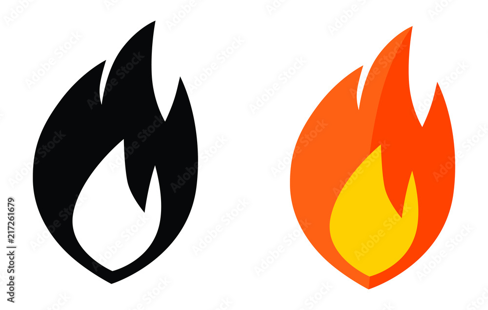 Simple flame icon. Black and white, color version. Simple flame icon. Black and white, color version.