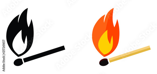 Simple burning match icon. Black and white, color version. photo
