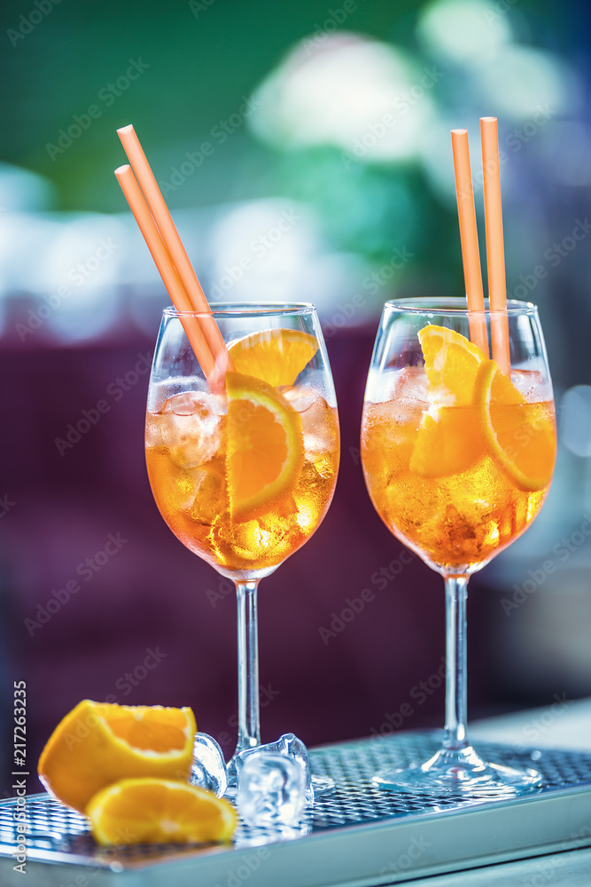 Aperol spritz drink on bar counter in pub or restaurant Stock Photo | Adobe  Stock