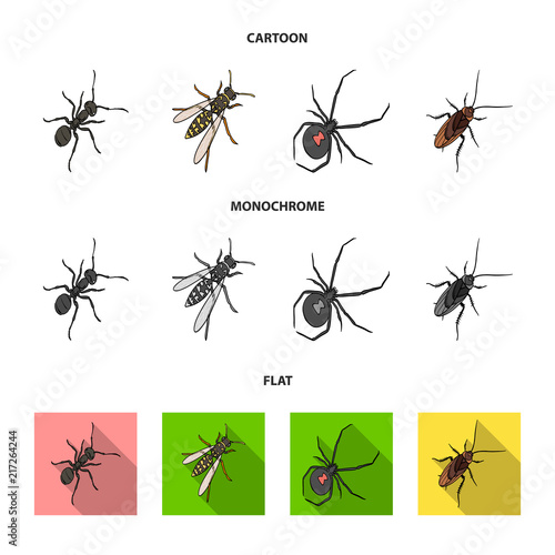 An insect arthropod, an osa, a spider, a cockroach. Insects set collection icons in cartoon,flat,monochrome style vector symbol stock isometric illustration web.