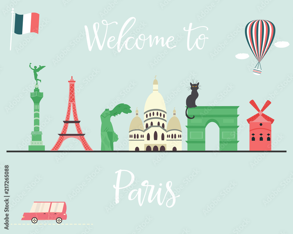 Set of Paris Attractions and famous places