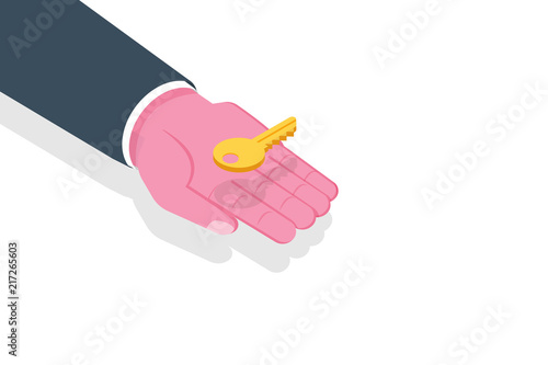 Hand give Key. Real estate isometric concept. Vector illustration.
