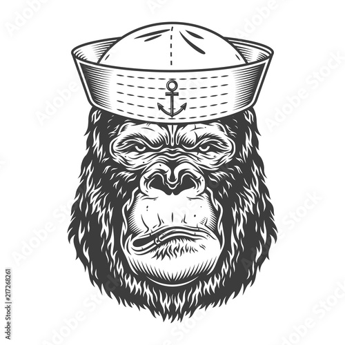 Serious gorilla in monochrome style