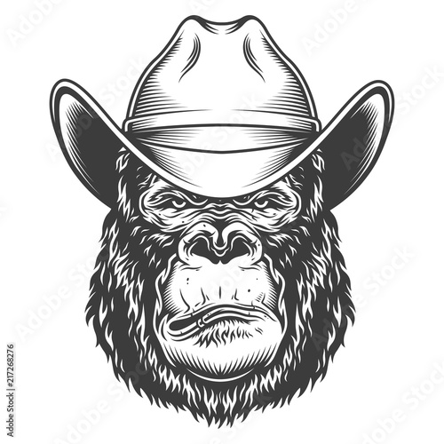 Serious gorilla in monochrome style