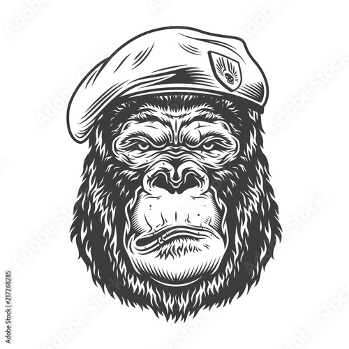 Serious gorilla in monochrome style