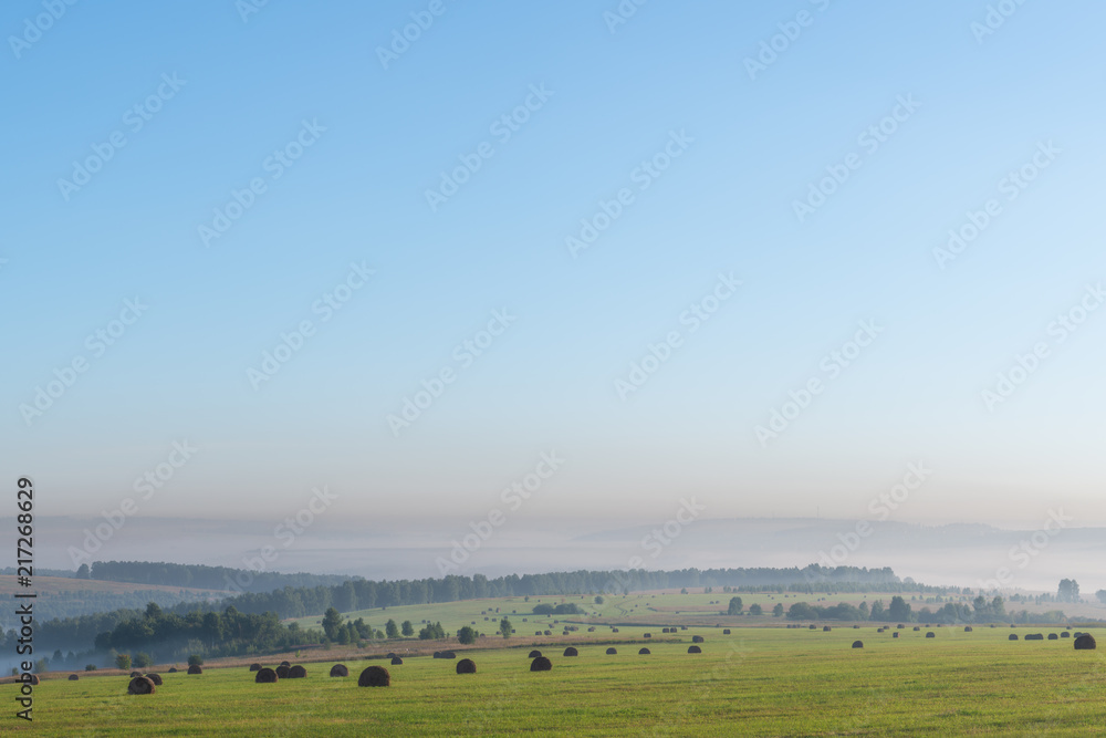 panoramic view of green hills against blue sky on background 
