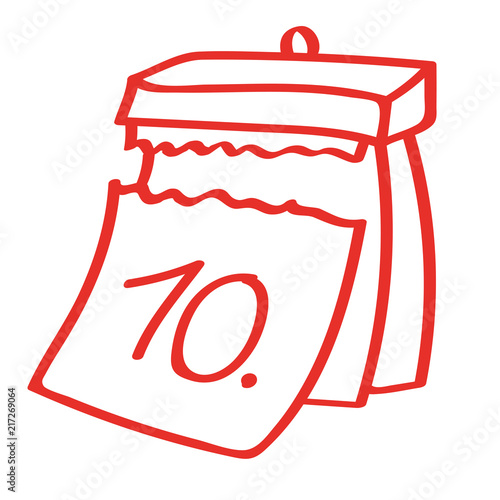 Handgezeichneter Kalender - Tag 10 in rot