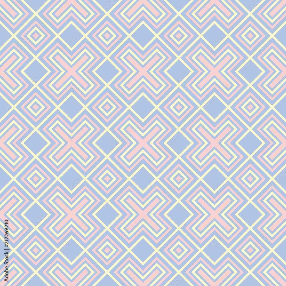 Blue geometric seamless pattern. Background with beige and pink elements