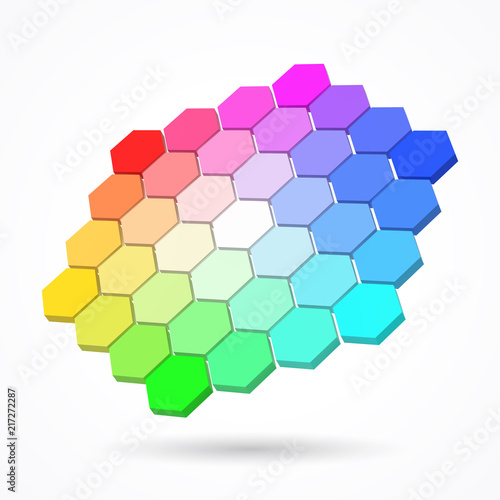 hexagonal color palette with small color hexagons. 3d style vector illustration.