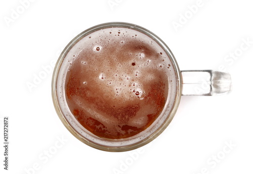 Mug of beer with bubble, glass isolated on white, top view