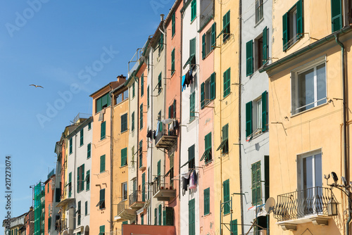 Colorful facades of the old town houses, Portovenere, Italy