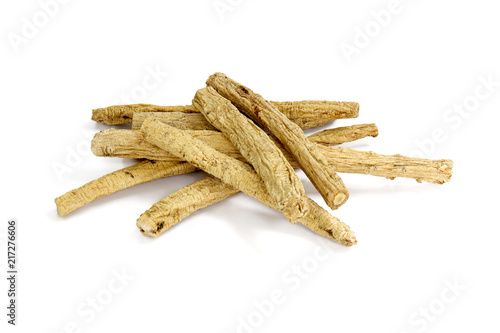 Chinese Herbal medicine - Dang  Shen or poor man's ginseng (Codonopsis pilosula) on white background photo