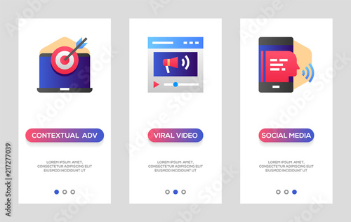 Contextual Advertising, Viral Video, Social Media Vertical Cards. Vector Concept for Web Graphics.