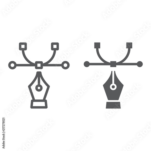 Curvature tool line and glyph icon, tools and design, curve sign, vector graphics, a linear pattern on a white background, eps 10.