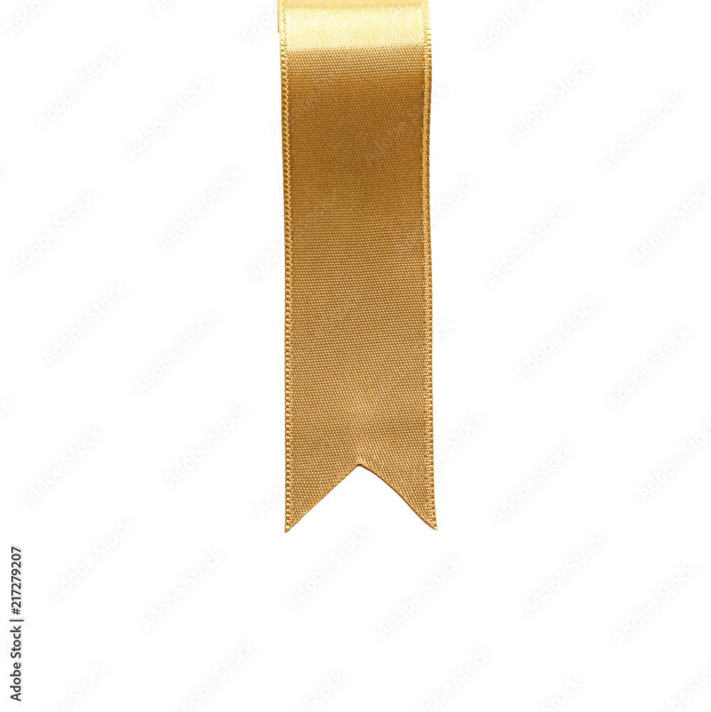 Beautiful golden ribbon with blank card on white background Beautiful golden ribbon with blank card on white background