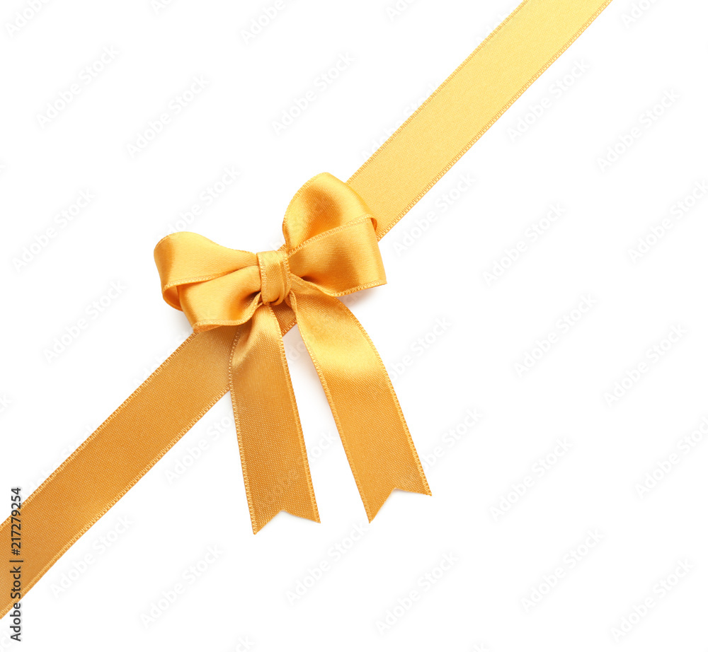 Golden ribbon with bow on white background Golden ribbon with bow on white background