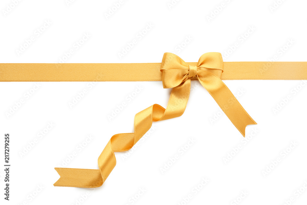 Golden ribbon with bow on white background Golden ribbon with bow on white background