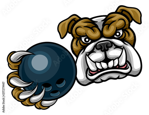 Bulldog Dog Holding Bowling Ball Sports Mascot