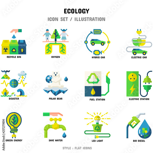 Ecology Icon Set, 12 icons set for web design and vector illustration