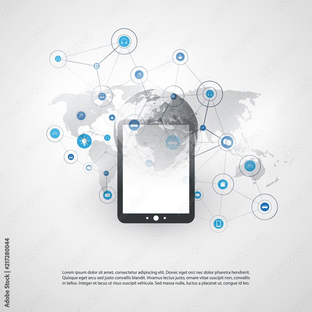 Internet of Things, Cloud Computing Design Concept with Icons - Global Digital Network Connections, Technology Background Internet of Things, Cloud Computing Design Concept with Icons - Global Digital Network Connections, Technology Background