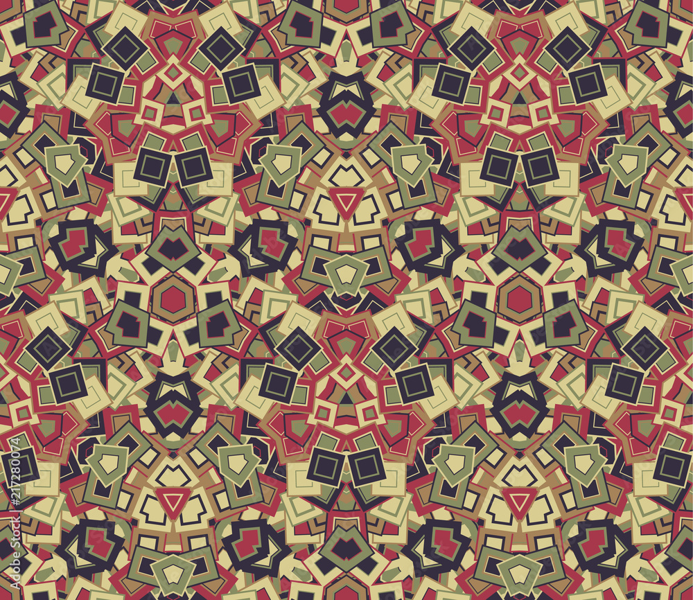 Abstract seamless pattern, background. Graphic mosaic. Geometric elements, painted in vintage colors. Useful as design element for texture and artistic compositions.