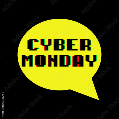 Icono plano CYBER MONDAY color en burbuja en amarillo y fondo negro